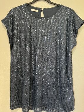 Maurices Navy Sequin Short Sleeve Tunic